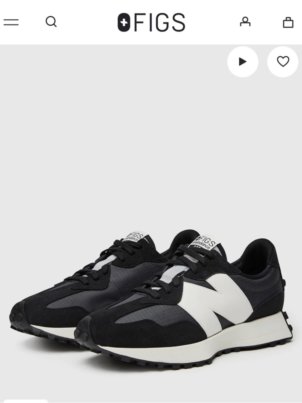 Figs New Balance 327-Black /White -8.5 Worn a few times -like new. No box.